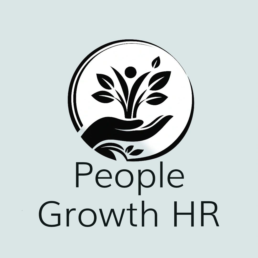 People Growth HR logo: a hand holding a growing plant inside a circle